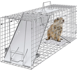lot 278 image: VEVOR Live Animal Cage Trap, 31 x 10 x 12 Humane Cat Trap Galvanized Iron, Folding Animal Trap with Handle for Rabbits, Stray Cats, Squirrels, Raccoons, Groundhogs and Opossums