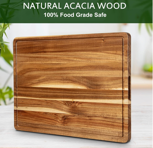 lot 299 image: Fashionwu Extra Large Acacia Wood Cutting Board, 24x18 Inch Large Butcher Block Chopping Board with Handle and Juice Groove, Carving Board for Turkey, Meat, Vegetables, BBQ
