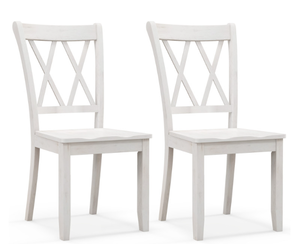 lot 303 image: Costway Set of 2 Wooden Dining Chairs Mid Century Farmhouse Retro Kitchen Chairs (WHITE RUSTIC)