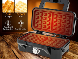 lot 304 image: KOTEK 3 In 1 Sandwich Maker, Waffle Maker with Removable Plates, 5-Gear Temperature Control, Non-Stick Coating, Cool Touch Handle & Indicator Lights, Panini Press for Breakfast, 1200W