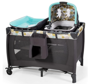 lot 415 image: HONEY JOY 5-in-1 Pack and Play with Bassinet, Infant Nursery Center Pack and Play wNewborn Cradle & Hanging Toys, Diaper Storage Bag, Music, Carry Bag, Portable Baby Playard wChanging Station (Blue)
