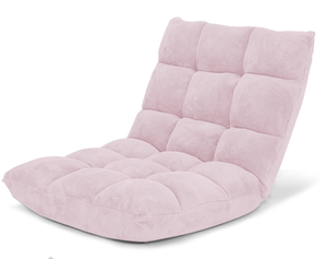 lot 417 image: Costway 14-Position Adjustable Cushioned Floor Chair, Light Pink