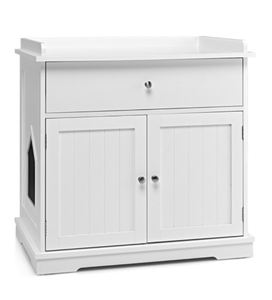 lot 418 image: Costway Wooden Cat Litter Box Enclosure with Drawer Side Table Furniture 76 x 53 x 74cm (overall dimensions)