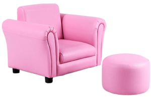 lot 455 image: Costzon Kids Couch with Footstool, Childrens Sofa with ASTM & CPSIA wPU Leather Surface, Mini Armrest Chair Lounge, Soft Kids Sofa for Preschool Bedroom Kids Room Toddlers Boys Girls Birthday (Pink)