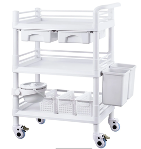 lot 462 image: VEVOR 3 Tiers Lab Carts, Lab Utility Cart with 3 Trays & 4 Silent Wheels, Mobile Medical Cart with PP Material, Lab Rolling Cart with 3 Trash Cans for Lab, Clinic, Hospital, Salon, White