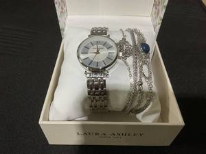lot 92 image: Laura Ashley Womens Watch set Lotus bracelets Gift Set Silver 5pc