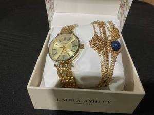 lot 96 image: Laura Ashley Womens Watch set Lotus bracelets Gift Set Gold 5pc