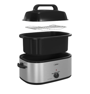 lot 13 image: Sunvivi 22 Qt Roaster Oven with Removable Pan, Electric Turkey Roaster with Self-Basting Glass Lid, Silver