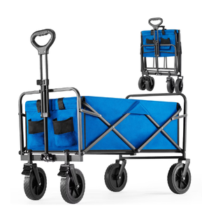 lot 201 image: EBQOSK Collapsible Folding Wagon Cart, Camping & Shopping, Heavy Duty Utility Wagon with All-Terrain Wheels Blue L