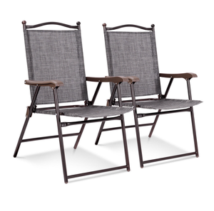 lot 205 image: Gymax Set of 2 Folding Patio Furniture Sling Back Chairs Outdoors Gray