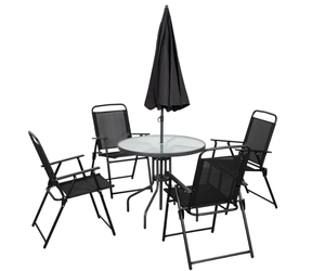 lot 6 image: Shintenchi 6 Piece Patio Dining Set with Umbrella, Outdoor Furniture Set with 4 Folding Chairs and Tempered Glass Top Dining Table fot Lawn Backyard Garden Porch Black