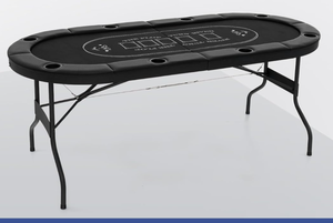 lot 16 image: DORTALA Poker Table, 8 Player Foldable Blackjack Table with Cup Holders, Casino Grade Felt, Collapsible Legs, Oval Folding Texas Holdem Poker Table for Card Games, Black 72 x 32.5 x 29 inches (USED)