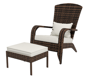 lot 19 image: Outsunny Wicker Adirondack Chair Fire Pit Chair w Ottoman & Cushions, White