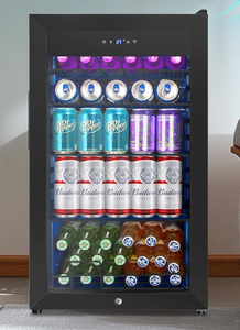 lot 38 image: Velieta Beverage Refrigerator Cooler, 128 Cans 3 Cu.Ft Mini Fridge Glass Door for Drink Beer Soda Wine, Small Fridge with 4 Adjustable Removable Shelves for Kitchen, Bedroom, Office, Bar, Gaming Room, Black (Slightly Used, Minor Transit Damage)