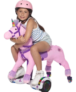 lot 45 image: Power Pony Hoverboard Powered Riding Unicorn (Princess-Pink)  Soft Plush Wheeled Ride-On Toy for Kids Age 4 (Slightly Dirty. No Charger)