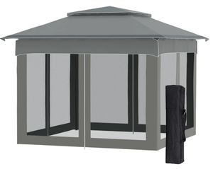 lot 55 image: Outsunny 11x11 Outdoor Canopy, Portable Gazebo with Zipper Netting & Carry Bag Perfect for Backyard, Patio, Garden, Camping, Dark Gray