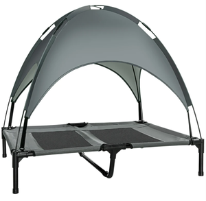 lot 102 image: PawHut Elevated Dog Bed with Removable Canopy, Outdoor Dog Cot with UV Protection Canopy Shade, 36 inch Large Pet Bed for Camping, Gray