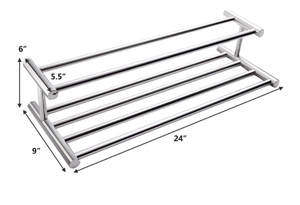 lot 211 image: Tangkula Wall Mounted Bathroom Shelf with 2-Tier Bars, 24 Inch Stainless Steel Shelf, Polished Mirror Finish, Home Hotel Toilet Double Layer Bathroom Shelf