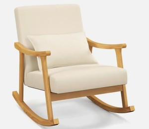 lot 218 image: Costway Upholstered Rocking Chair with Pillow and Rubber Wood Frame