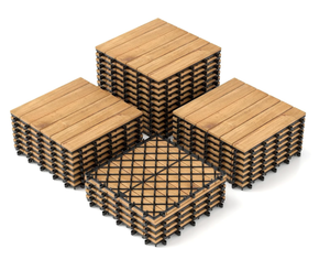 lot 225 image: Goplus Interlocking Deck Tiles, 30 Pcs Acacia Wood Flooring Tiles, 12 x 12 Snap-in-Place Patio Tiles, Decking for Poolside, Porch, Balcony, Lawn, Garden, 29 Sq.ft Coverage