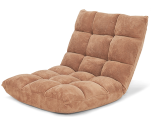 lot 232 image: Costway Adjustable 14 Position Floor Chair Folding Lazy Gaming Sofa Chair Cushioned Tan