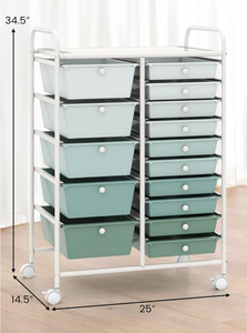 lot 236 image: RELAX4LIFE 15-Drawer Storage Drawer Carts - Mobile Rolling Utility Cart wWheels, Craft Organizer for Classroom Organization and Storage, School, Office, Home, Storage Organizer Cart (Gradient Green)