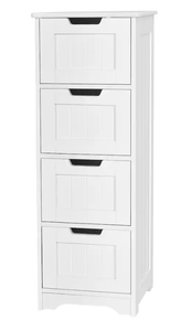 lot 241 image: Costway - Bathroom Floor Cabinet Free-Standing Side Storage Organizer w 4 Drawers - White