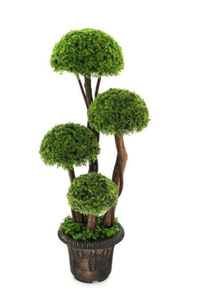 lot 242 image: Costway HZ10120 3 ft. Decorative Artificial Cedar Topiary Tree with Rattan Trunk