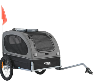 lot 167 image: VEVOR Dog Bike Trailer, Supports up to 88 lbs, Pet Cart Bicycle Carrier, Easy Folding Frame with Quick Release Wheels, Universal Bicycle Coupler, Reflectors, Flag, Collapsible to Store, BlackGray