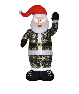 lot 169 image: 8ft Inflatable Santa in Camouflage, Outdoor Blow-Up Yard Christmas Decor with LED Lights - Camo,White, Red