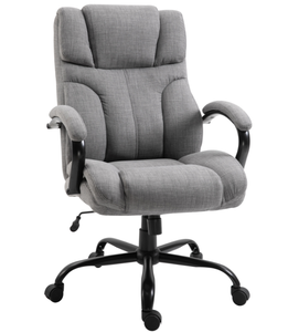 lot 190 image: Vinsetto 500lbs Big and Tall Office Chair with Wide Seat, Ergonomic Executive Computer Chair with Adjustable Height, Swivel Wheels and Linen Finish, Light Gray