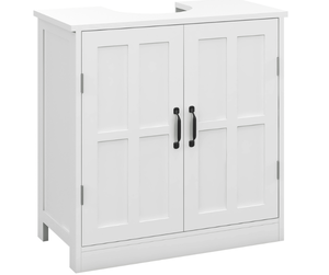 lot 390 image: Kleankin Bathroom Sink Cabinet, Pedestal Sink Cabinet with Adjustable Shelf, White