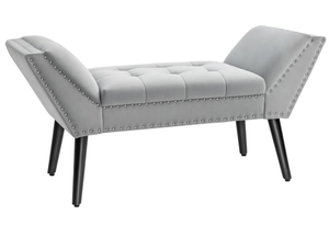lot 392 image: HOMCOM Modern Padded Bench with Velvety Touch Rubber Buttons Light Grey 114 x 46 x 56 cm
