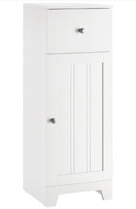 lot 393 image: Kleankin Short Bathroom Storage Cabinet, Cabinet Organizer with 1 Drawer and Adjustable Shelf for Living Room, White