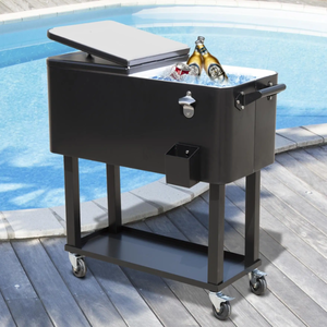 lot 396 image: Outsunny 80 QT Rolling Cooling Bins Ice Chest on Wheels Outdoor Stand Up Drink Cooler Cart for Party, Black