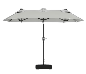 lot 397 image: Outsunny Double-sided Outdoor Patio Umbrella with Solar Lights and Base Dining Table Umbrella Push Button Tilt Gray