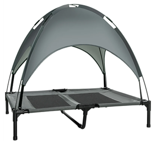 lot 106 image: PawHut Elevated Dog Bed with Removable Canopy, Outdoor Dog Cot with UV Protection Canopy Shade, 36 inch Large Pet Bed for Camping, Gray