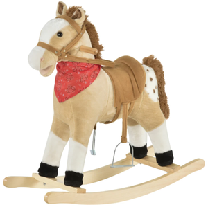 lot 107 image: Qaba Kids Plush Ride-On Rocking Horse Toy Cowboy Rocker with Fun Realistic Sounds for Child 3-6 Years Old, Beige
