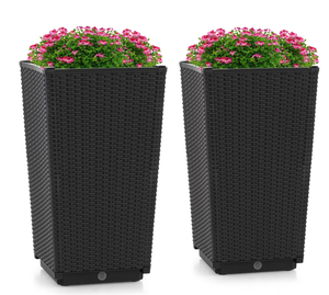 lot 132 image: Costway 2PCS Outdoor Wicker Flower Pot 22.5Tall Planters with Drainage Hole Black