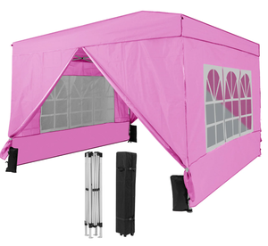 lot 133 image: Costway 10 X 10 FT Pop up Canopy Tent Outdoor Patio Commercial Sunshade Shelter with 4 Sidewalls, Pink