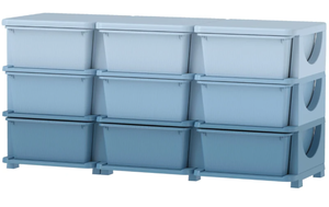 lot 137 image: Qaba 29.5 3 Tier Kids Storage Unit Dresser Tower w 9 Drawers, Blue