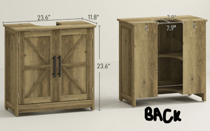 lot 138 image: HOMCOM Farmhouse Pedestal Sink Storage Cabinet, Bathroom Sink Cabinet with 2 Barn Doors and Adjustable Shelf, Light Gray