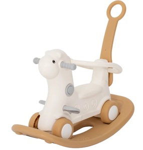lot 140 image: Qaba Rocking Horse for Toddlers 1-3 Years, 4-in-1 Baby Rocking Horse with Detachable Balance Board and Push Handle, Brown