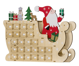 lot 141 image: HOMCOM Wooden Christmas Advent Calendar with 24 Countdown Drawers, Reusable Holiday Decor Xmas Gift for Kids Adults, Natural