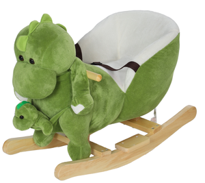 lot 142 image: Qaba Rocking Horse, Ride on Dinosaur w Seat Belt, 32 Songs & Hand Puppet for 18-36 Months, Green