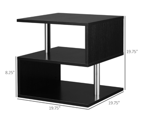 lot 310 image: HOMCOM 20 Modern End Table, Accent Side Table, S-Shaped Coffee Table with Storage Shelf and Steel Poles, Black
