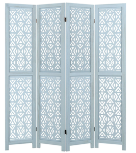 lot 317 image: Costway 4-Panel Wooden Room Divider with Carved Cutout Pattern and Solid Wood Frame