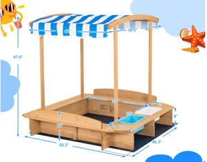 lot 319 image: Costway Kids Wooden Sandbox with Striped Canopy