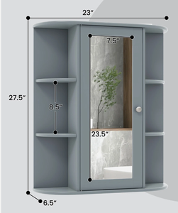 lot 329 image: Costway Wall Mount Cabinet Single Door Shelves Bathroom Cabinet W Mirror Grey