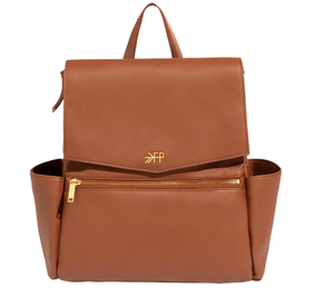 lot 331 image: Freshly Picked Mini Classic Diaper Bag Backpack, Wipeable Vegan Leather, 8 Pockets Total (Cognac)